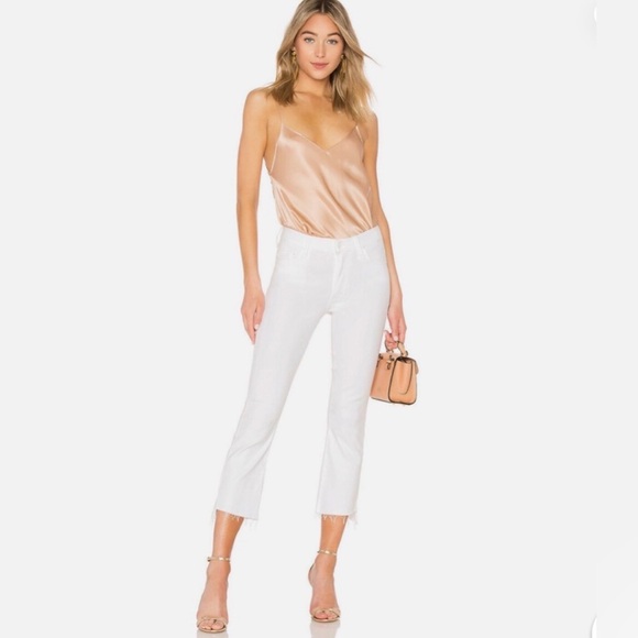 MOTHER Insider Crop Step Fray White Flare Jeans in Glass Slipper Raw Hem Size 25 - Picture 2 of 16